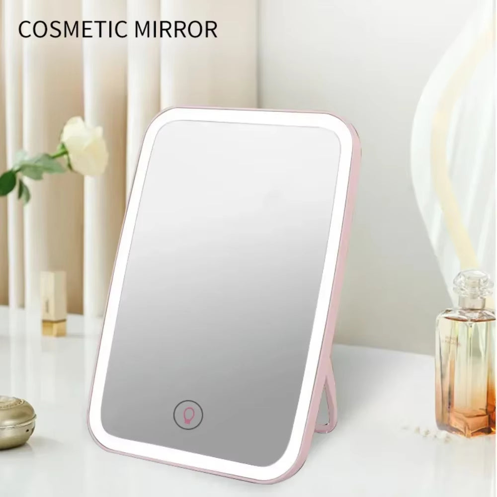 LED Foldable Makeup Mirror Rechargeable Rotating Portable Lamp Ladies' Dormitory Beauty Cosmetic Mirror Travel Touch Control