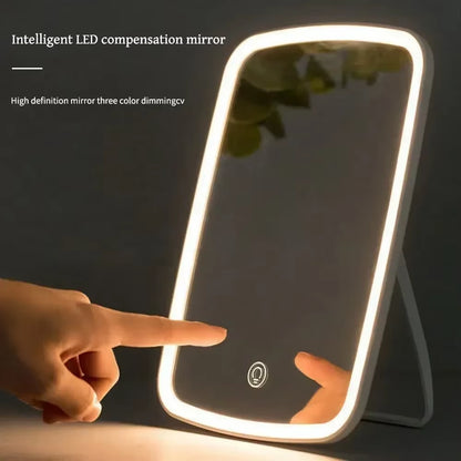 LED Foldable Makeup Mirror Rechargeable Rotating Portable Lamp Ladies' Dormitory Beauty Cosmetic Mirror Travel Touch Control