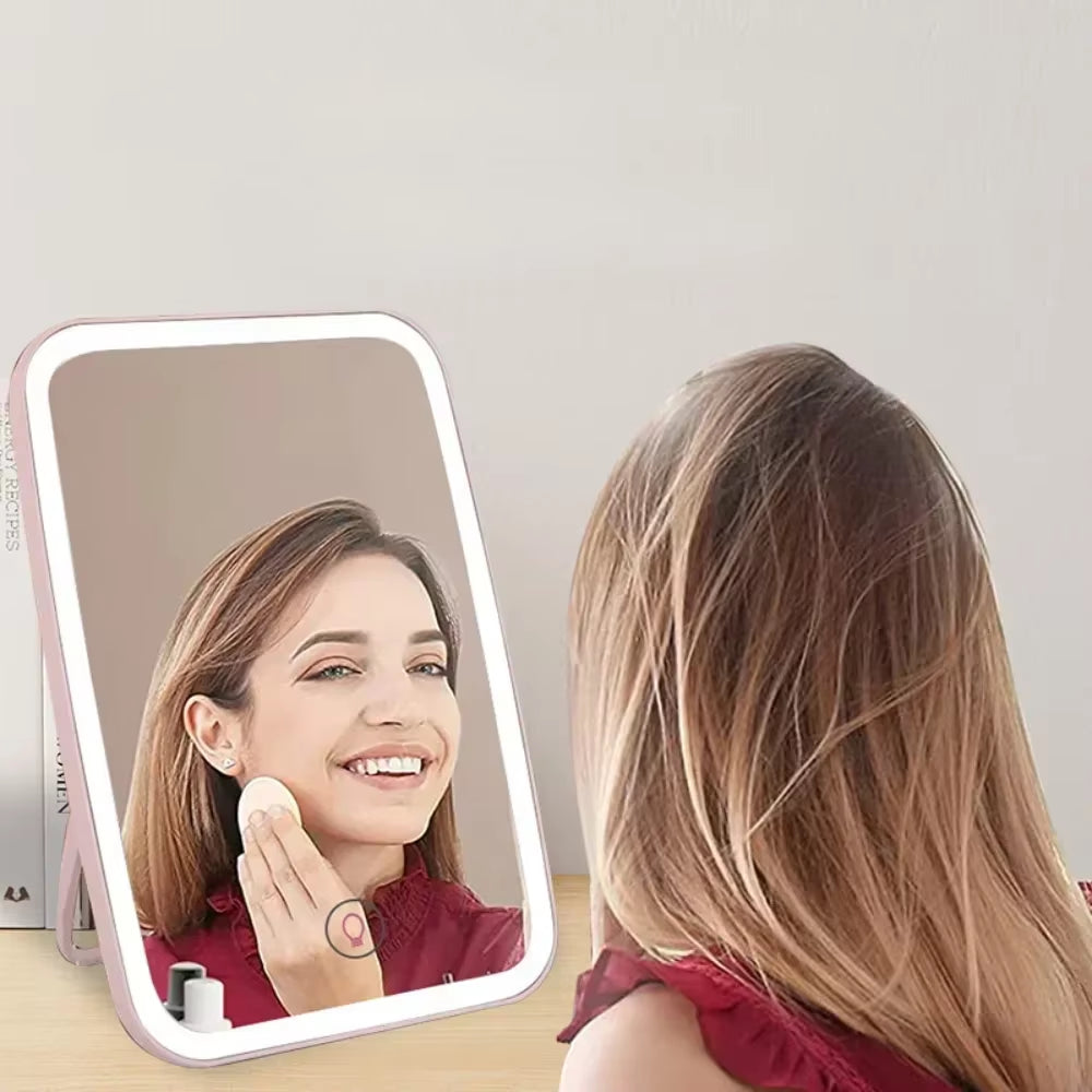 LED Foldable Makeup Mirror Rechargeable Rotating Portable Lamp Ladies' Dormitory Beauty Cosmetic Mirror Travel Touch Control