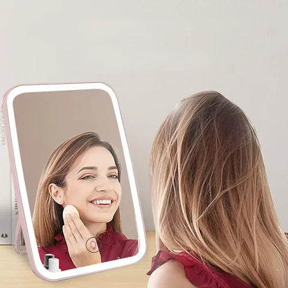 LED Foldable Makeup Mirror Rechargeable Rotating Portable Lamp Ladies' Dormitory Beauty Cosmetic Mirror Travel Touch Control